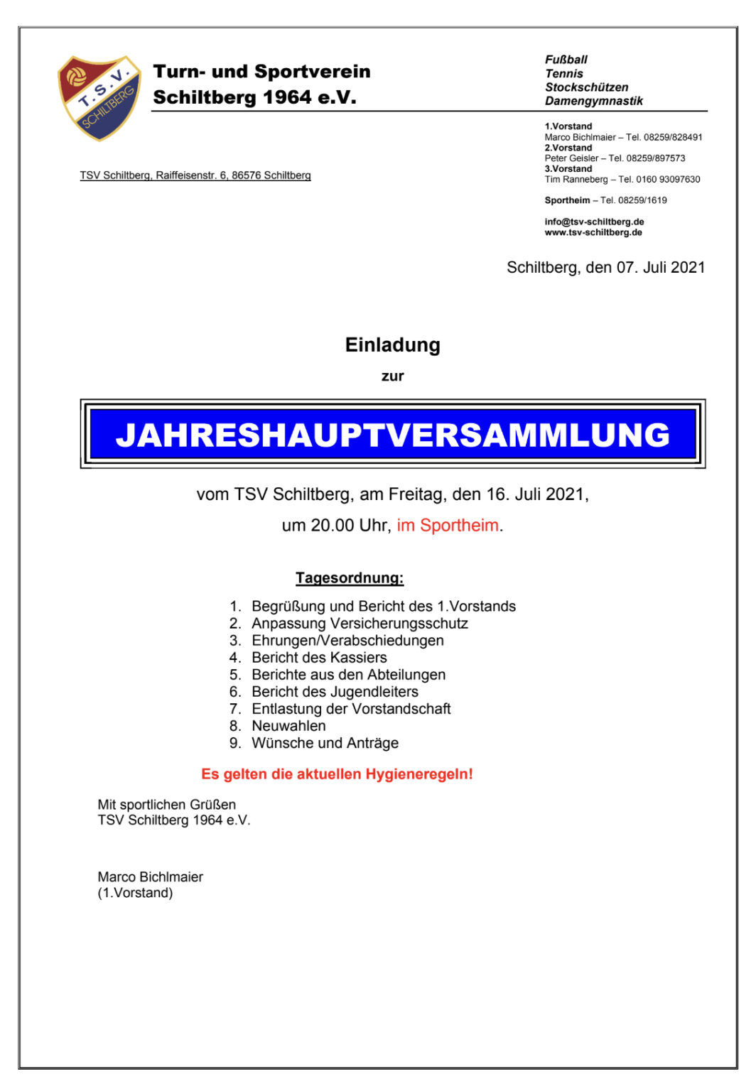 Einladung Zur Jahreshauptversammlung 2021 Mit Neuwahlen!